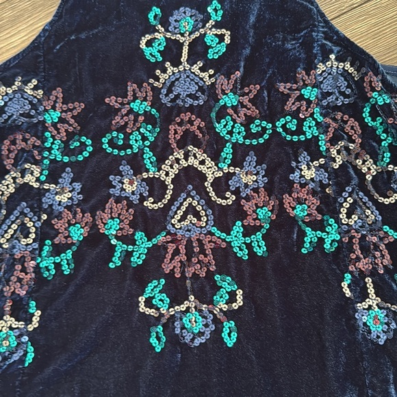 FREE PEOPLE Jill's Sequin Swing Velvet Dress in Blue Combo  Sz: XS - Picture 5 of 16